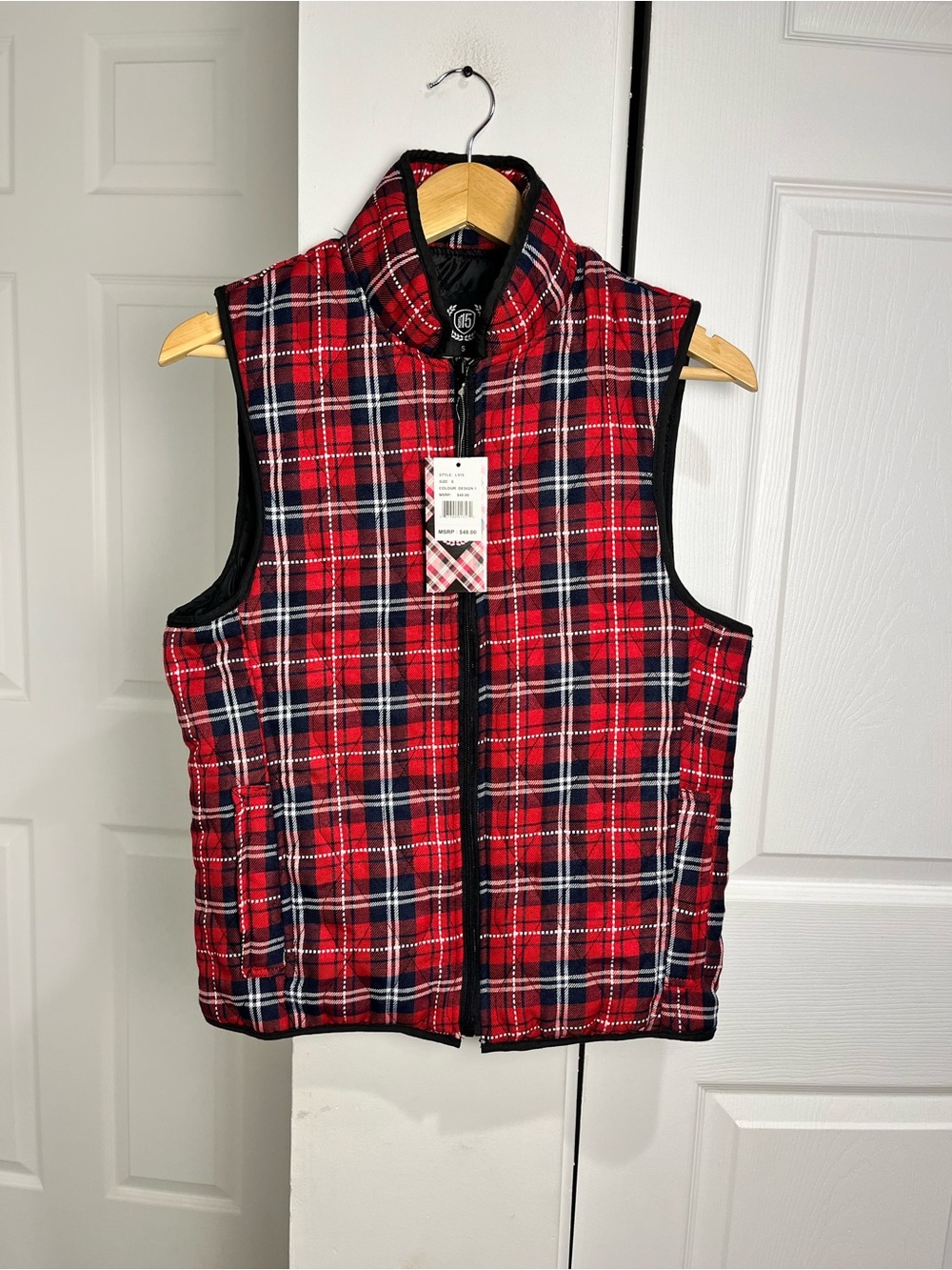 Red Plaid Vest Pockets Academia Preppy Old Money Size Small NWT